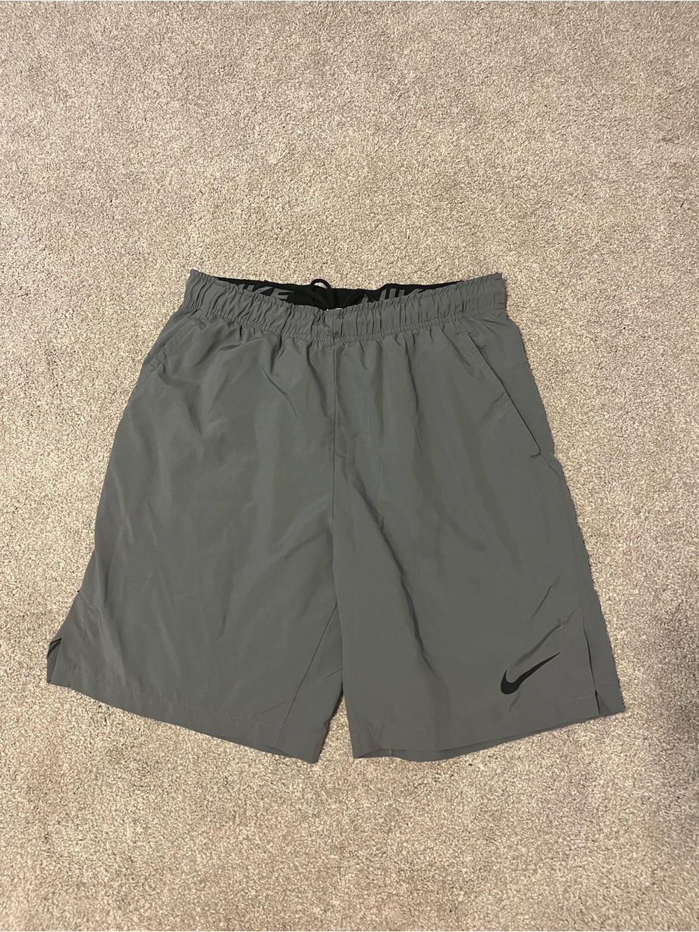 Nike Men's Grey Athletic Training Shorts with Black Swoosh